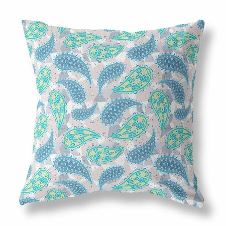 PALACEDESIGNS 28 in. Boho Paisley Indoor & Outdoor Throw Pillow Green Indigo & Beige PA3668357